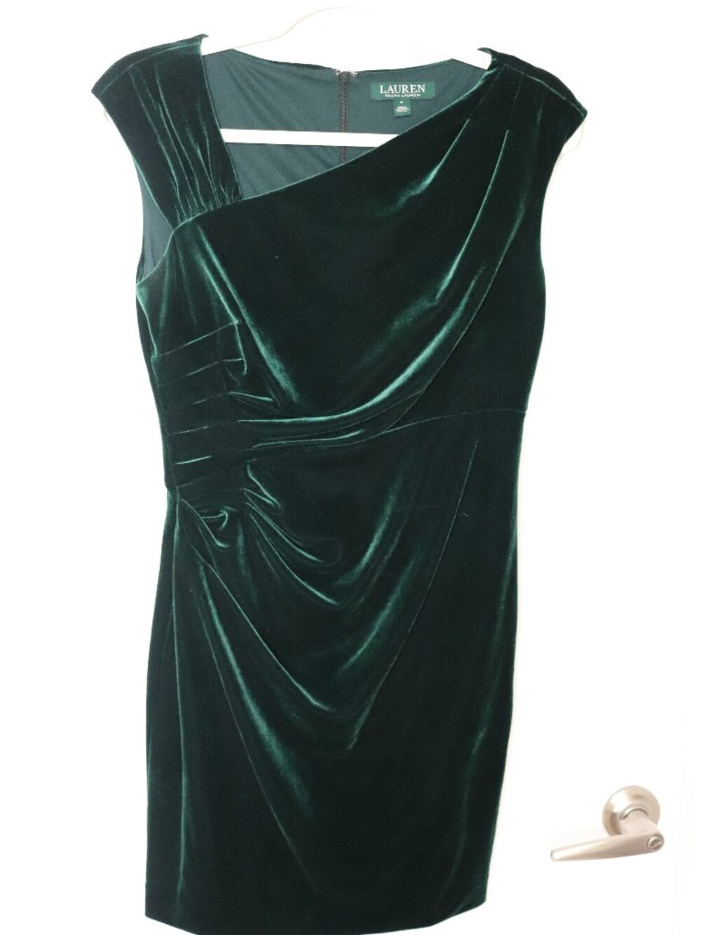 Lauren Ralph Lauren Emerald Green Velvet Ruched Dress Size 4